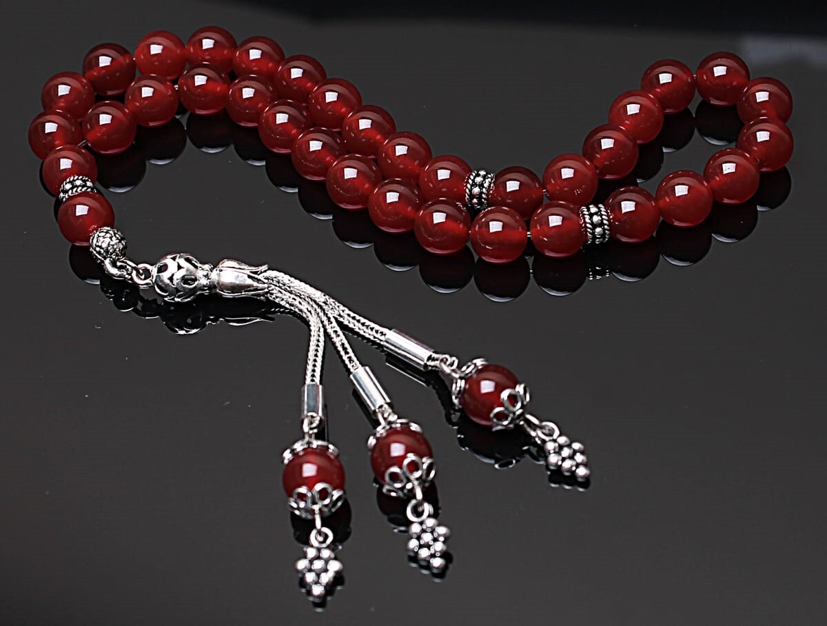 Real Red Agate Stone Rosary-Spherical Cut Rosary-Silver-Accented Rosary-33-Bead Rosary-Original Natural Stone Rosary - 4