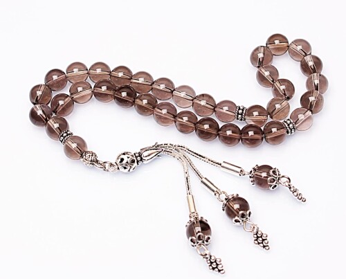 Real Smoky Quartz Stone Rosary-Spherical Cut Rosary-Silver-Accented Rosary-33-Bead Rosary-Original Natural Stone Rosary - 3