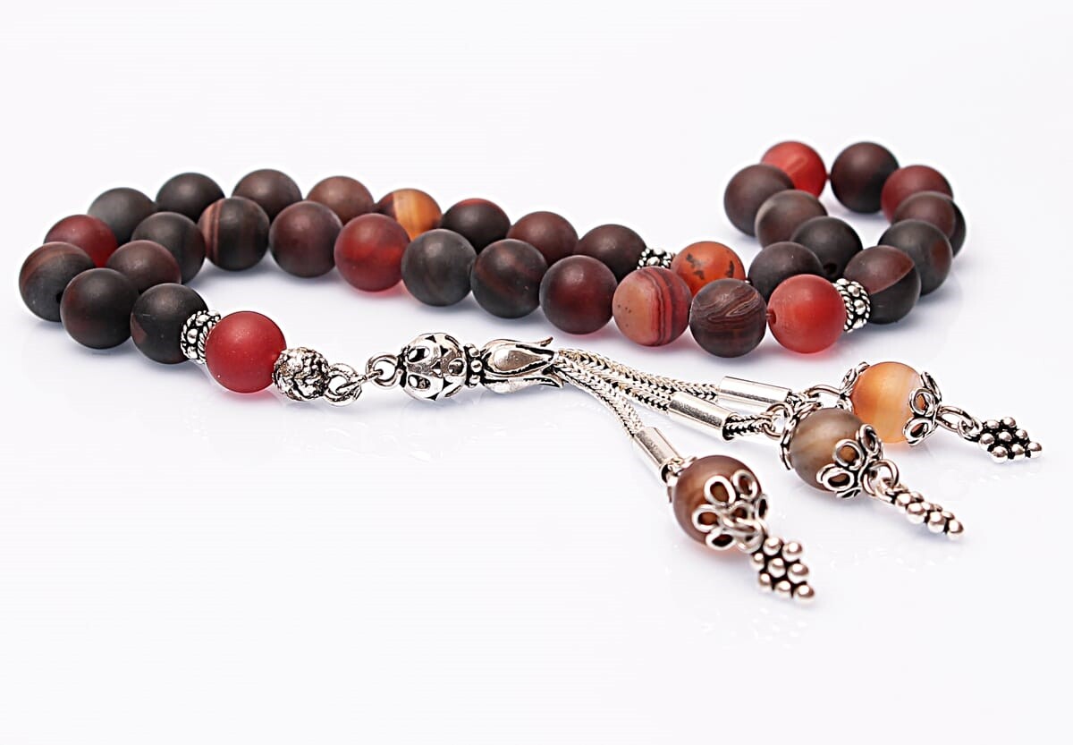 Real Veined Matte Agate Stone Rosary-Spherical Cut Rosary-Silver-Accented Rosary-33-Bead Rosary-Original Natural Stone Rosary - 2