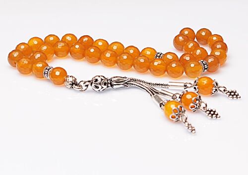 Real Yellow Agate Stone Rosary-Faceted Cut Rosary-Silver-Accented Rosary-33-Bead Rosary-Original Natural Stone Rosary - 2