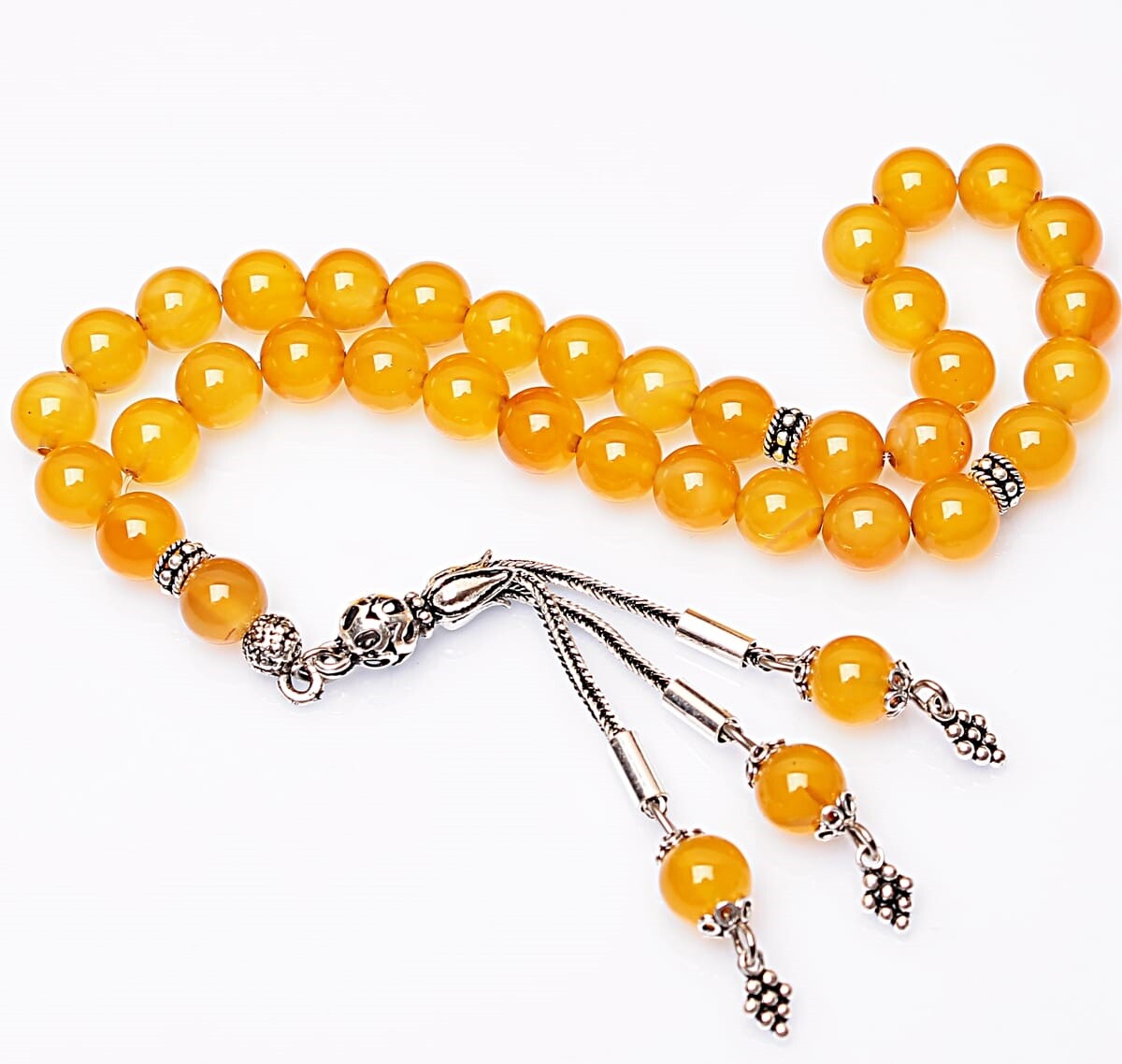 Real Yellow Agate Stone Rosary-Spherical Cut Rosary-Silver-Accented Rosary-33-Bead Rosary-Original Natural Stone Rosary - 3