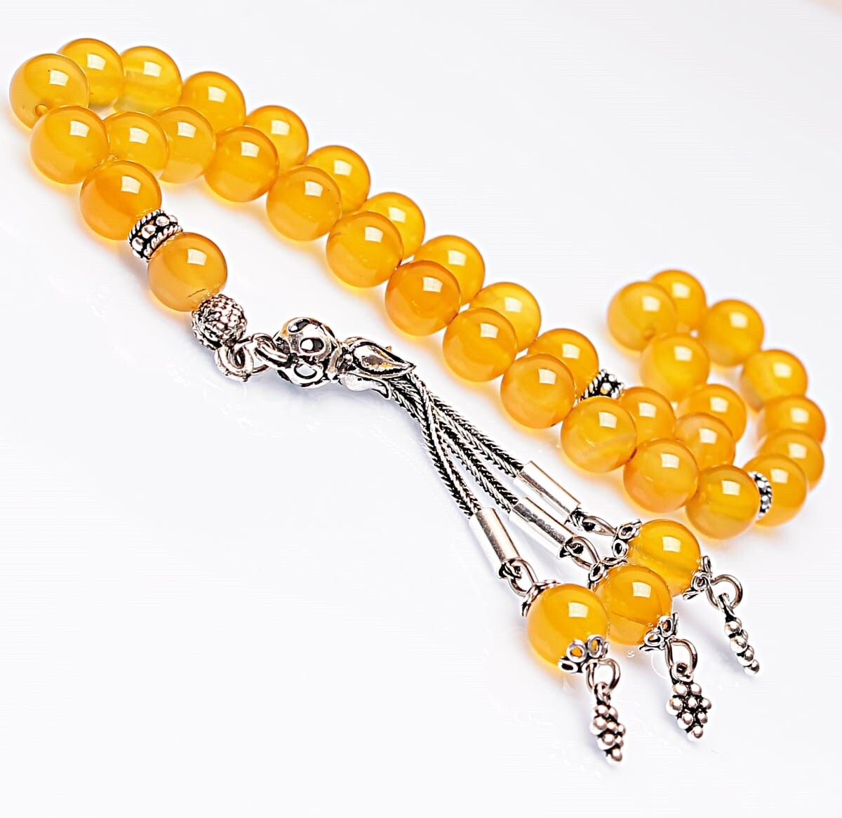 Real Yellow Agate Stone Rosary-Spherical Cut Rosary-Silver-Accented Rosary-33-Bead Rosary-Original Natural Stone Rosary - 1