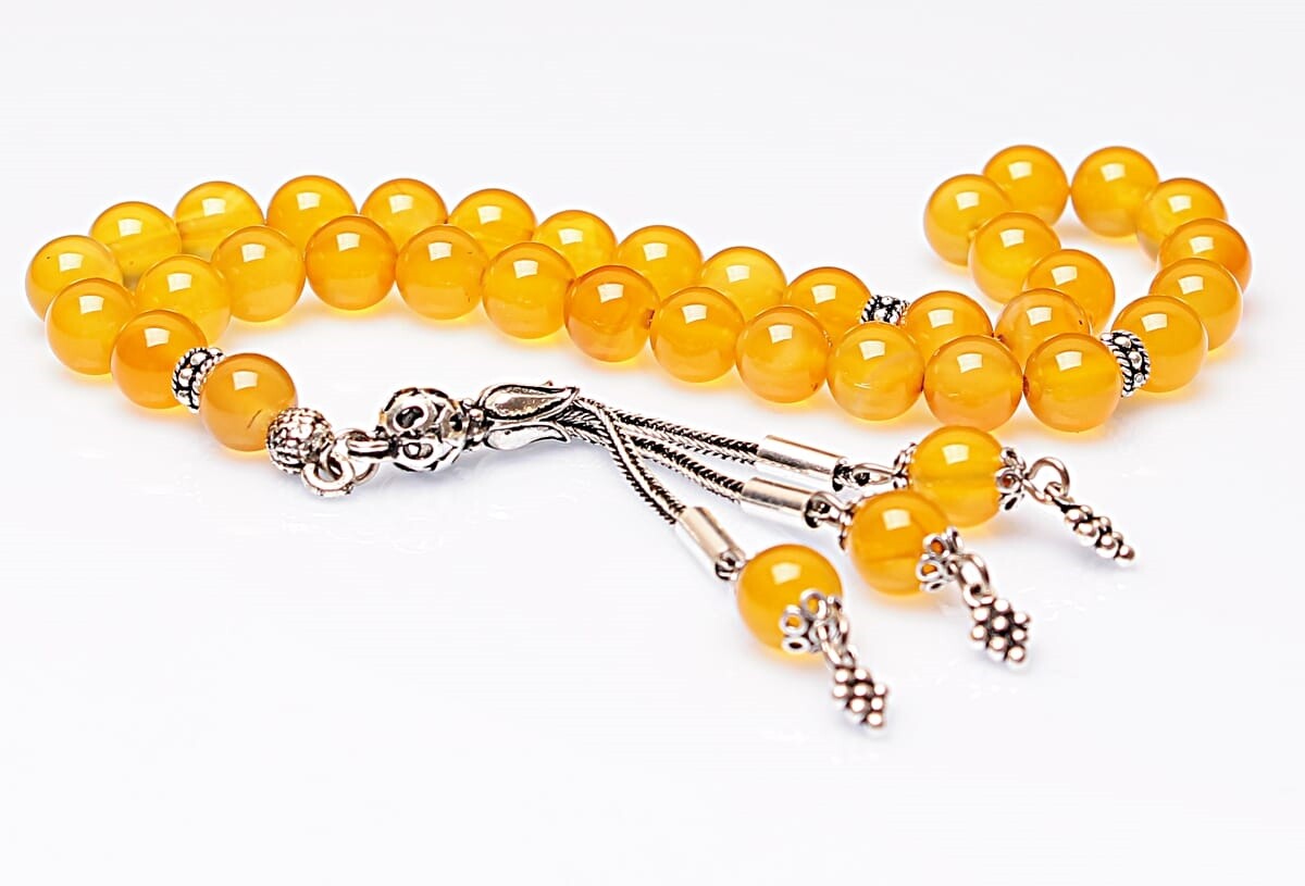 Real Yellow Agate Stone Rosary-Spherical Cut Rosary-Silver-Accented Rosary-33-Bead Rosary-Original Natural Stone Rosary - 2