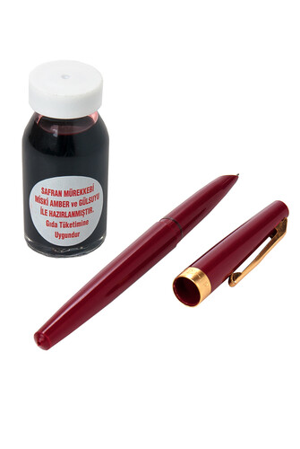 Red Saffron Ink and Burgundy Color Saffron Pen Set - 1