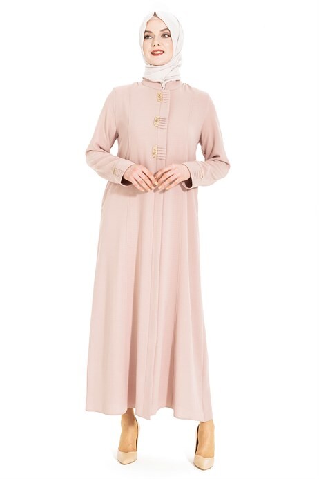 Rib And Ethnic Detailed Beige Abaya 3427 - 1