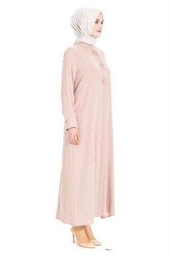 Rib And Ethnic Detailed Beige Abaya 3427 - 3