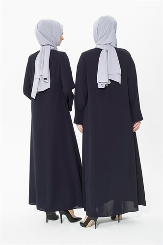 Rib and Stone Detailed Navy Blue Abaya 3302 - 4