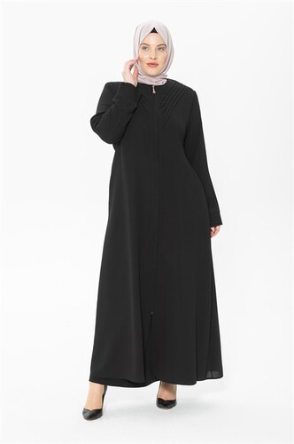 Rib Collar Black Abaya 3325 - 1