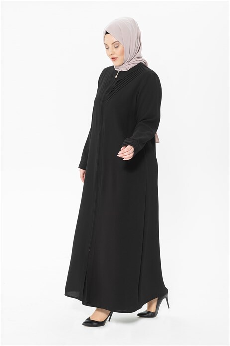 Rib Collar Black Abaya 3325 - 2