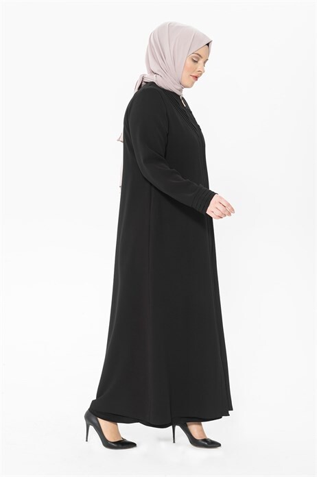 Rib Collar Black Abaya 3325 - 3