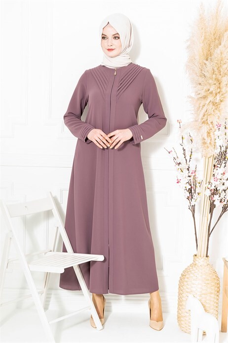 Rib Collar Cappuccino Abaya 3325 - 2