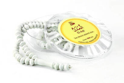 Rose Scented Rosary - Esmaül Hüsna Printed - With Box - White - Mevlid Gift - 1