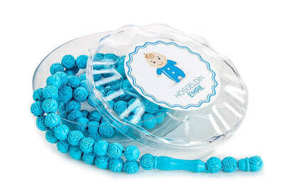 Rose Scented Rosary - Special for Boy - Name Printed - Blue / White Color - Baby Mevlidi Gift - 2