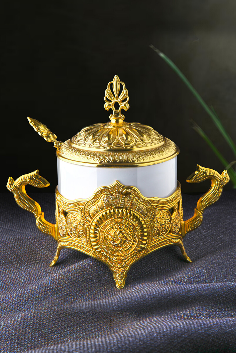 Round Porcelain Sugar Bowl Gold - 1