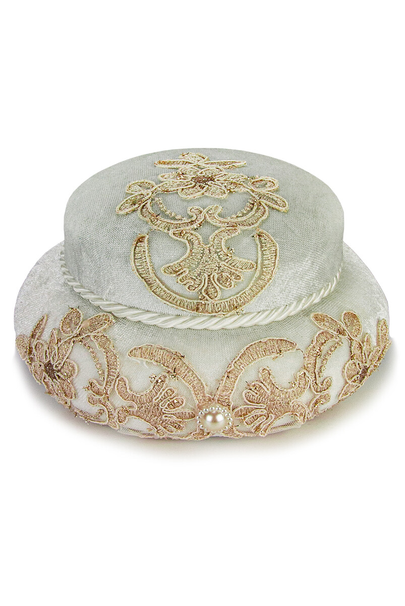 Round Velvet Covered Rosary and Jewelry Box - 1