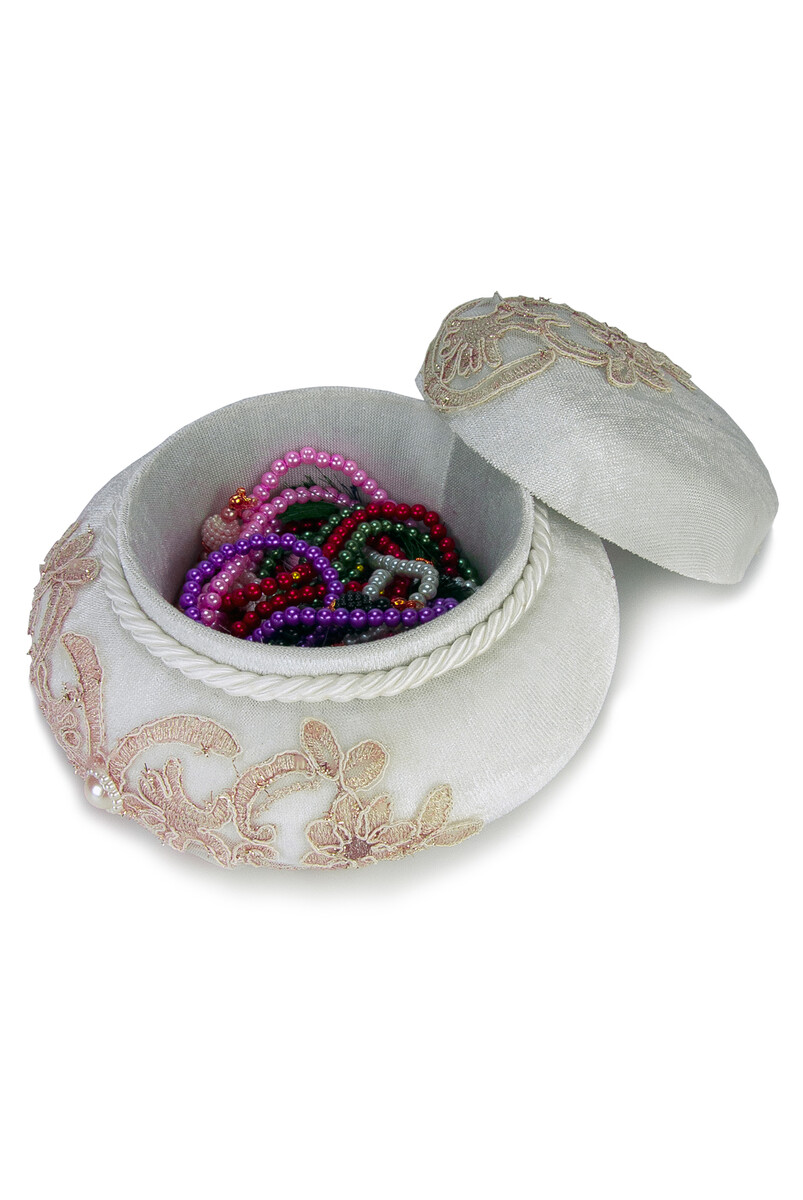 Round Velvet Covered Rosary and Jewelry Box - 2