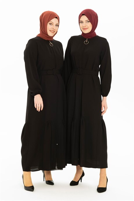 Ruffle Detailed Black Abaya 3321 - 1