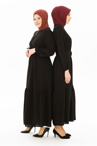 Ruffle Detailed Black Abaya 3321 - 3