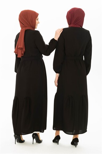 Ruffle Detailed Black Abaya 3321 - 4