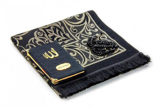 Santuk Fabric Coated Yasin Book - Bag Boy - Name Special Plate - Seccadeli - Rosary - Marsupeli - Black Color - Mevlid Gift - 2