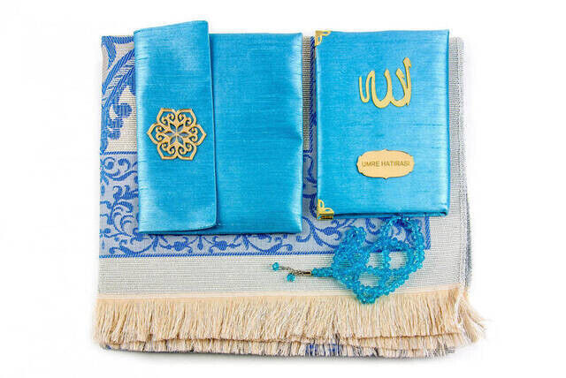 Santuk Fabric Coated Yasin Book - Bag Boy - Name Special Plate - Seccadeli - Rosary - Marsupeli - Blue Color - Mevlid Gift - 2