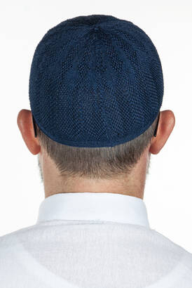 Sapphire Thin Knitted Lace Prayer Cap Navy Blue 1 Piece - 3