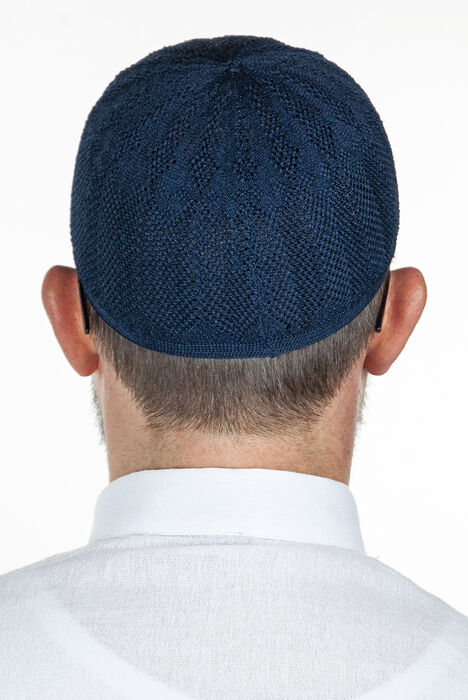 Sapphire Thin Knitted Lace Prayer Cap Navy Blue 1 Piece - 3