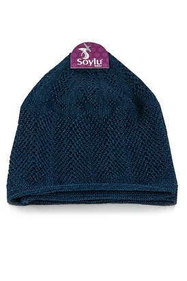 Sapphire Thin Knitted Lace Prayer Cap Navy Blue 1 Piece - 4