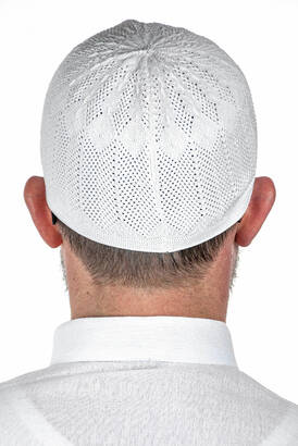 Sapphire Thin Knitted Lace Prayer Cap White 1 Piece - 3