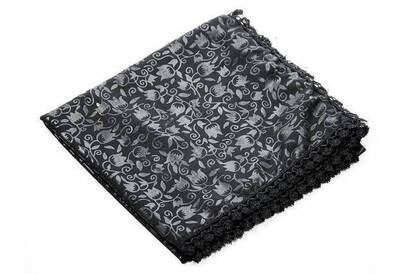 Scalloped Square Cotton Blanket - Black - 1