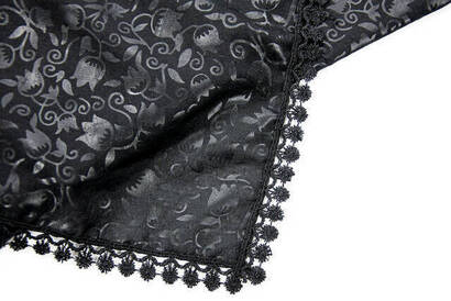 Scalloped Square Cotton Blanket - Black - 2