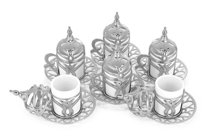 Seperator Pattern Set of 6 Coffee Serving Cups Silver Color - 3