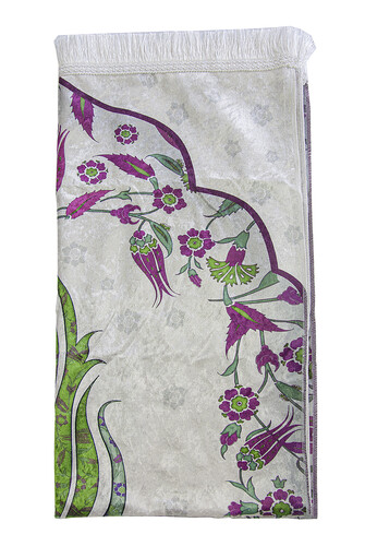 Silk Textured Carrying Bagged Marbled Tulip Patterned Prayer Rug - Green - 4