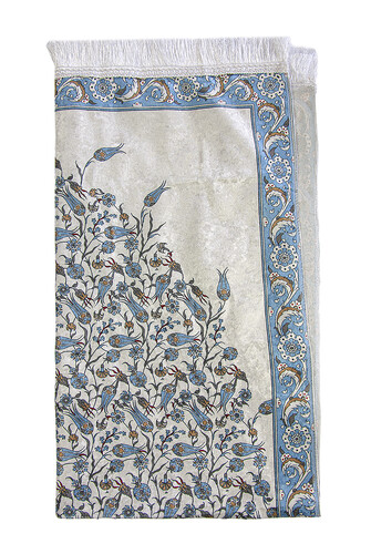 Silk Textured Carrying Bagged Tulip-Embroidered Prayer Rug - Blue - 4