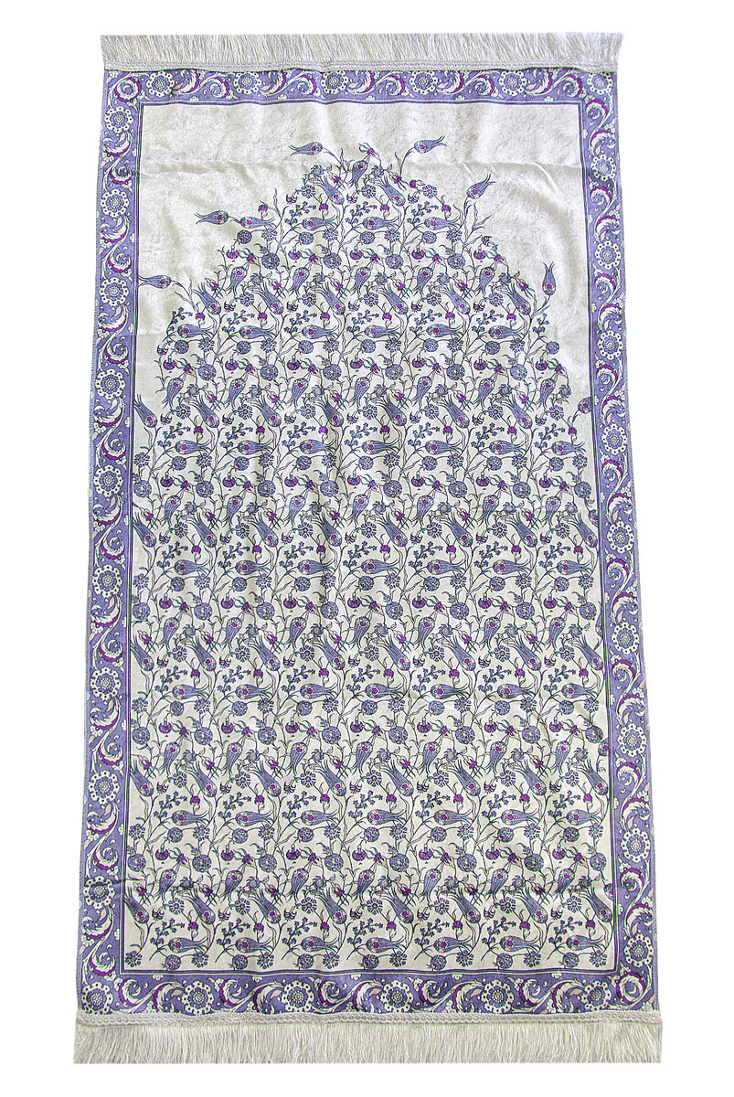 Silk Textured Carrying Bagged Tulip-Embroidered Prayer Rug - Purple - 2