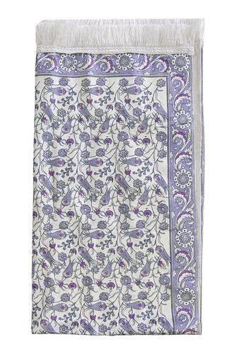 Silk Textured Carrying Bagged Tulip-Embroidered Prayer Rug - Purple - 4