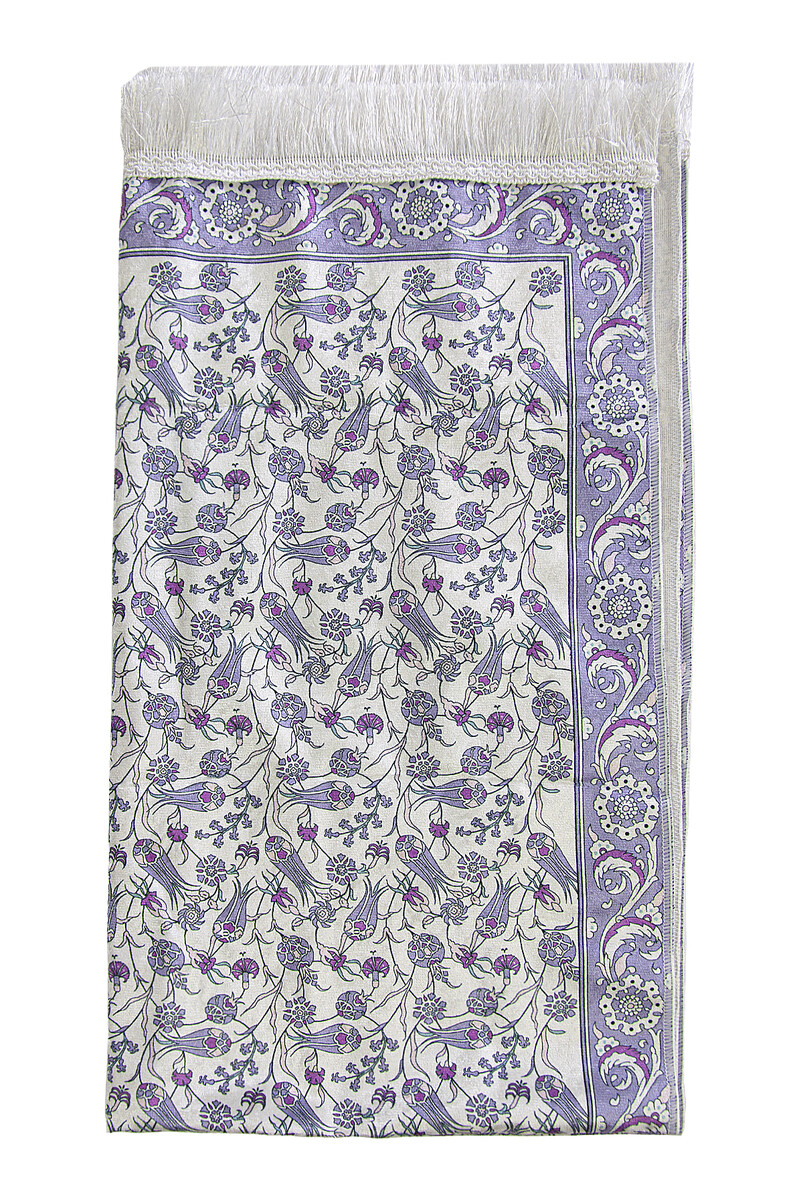 Silk Textured Carrying Bagged Tulip-Embroidered Prayer Rug - Purple - 4