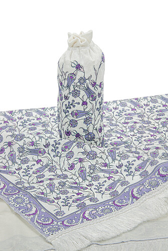 Silk Textured Carrying Bagged Tulip-Embroidered Prayer Rug - Purple - 7