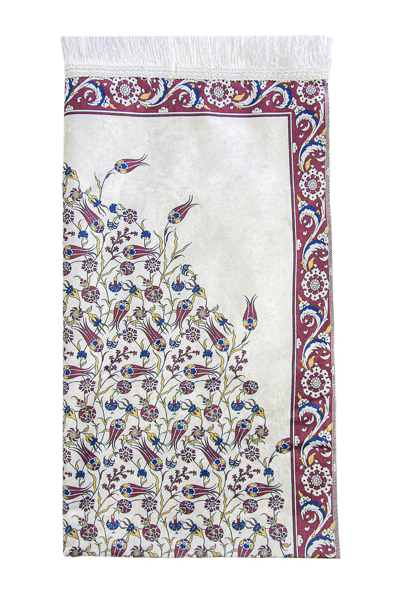 Silk Textured Carrying Bagged Tulip-Embroidered Prayer Rug - Red - 3