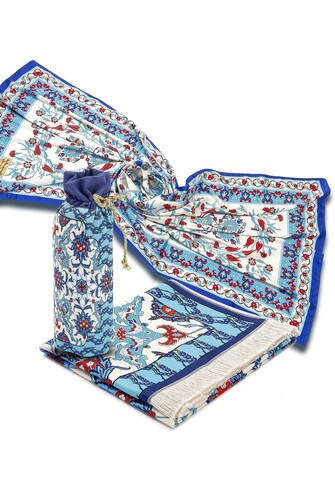 Silk Textured Gift Prayer Rug and Scarf Set in Carrying Bag - 5