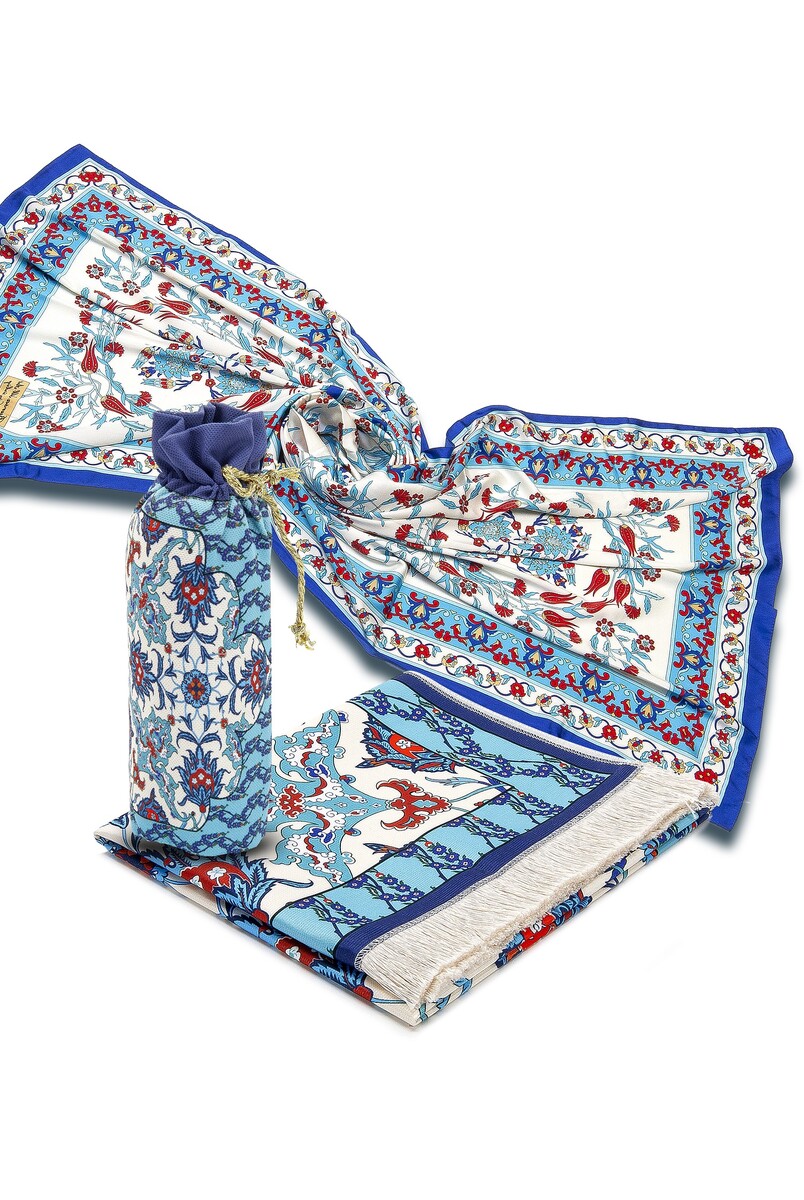 Silk Textured Gift Prayer Rug and Scarf Set in Carrying Bag - 5