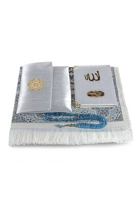 Slub Fabric Covered Yasin Book - Bag Size - Name Special Plate - Prayer Rug - Rosary - Marsupial - Gray Color - Mevlid Gift - 5