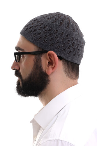 Smoked Brown Straw Pattern Winter Velvet Prayer Skullcap - 3