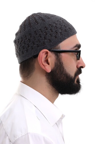 Smoked Brown Straw Pattern Winter Velvet Prayer Skullcap - 4