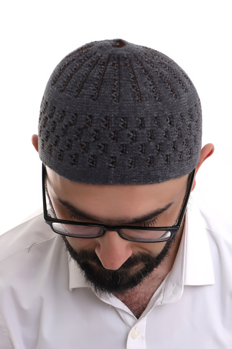 Smoked Brown Straw Pattern Winter Velvet Prayer Skullcap - 5