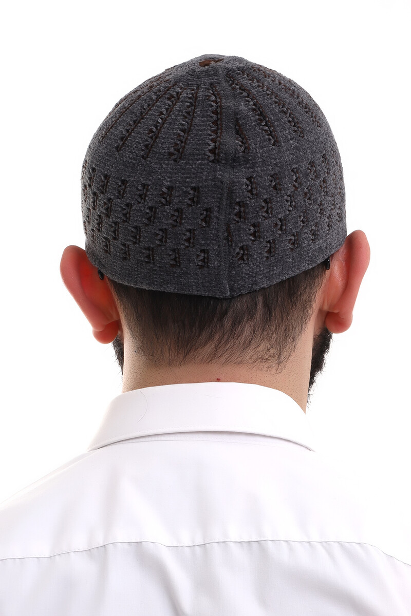 Smoked Brown Straw Pattern Winter Velvet Prayer Skullcap - 6