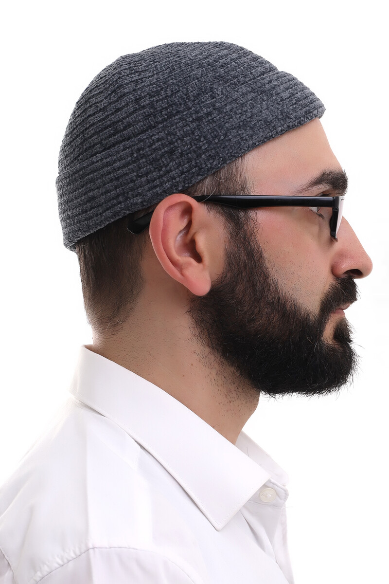 Smoked Folded Simple Pattern Winter Velvet Skullcap Hat - 4