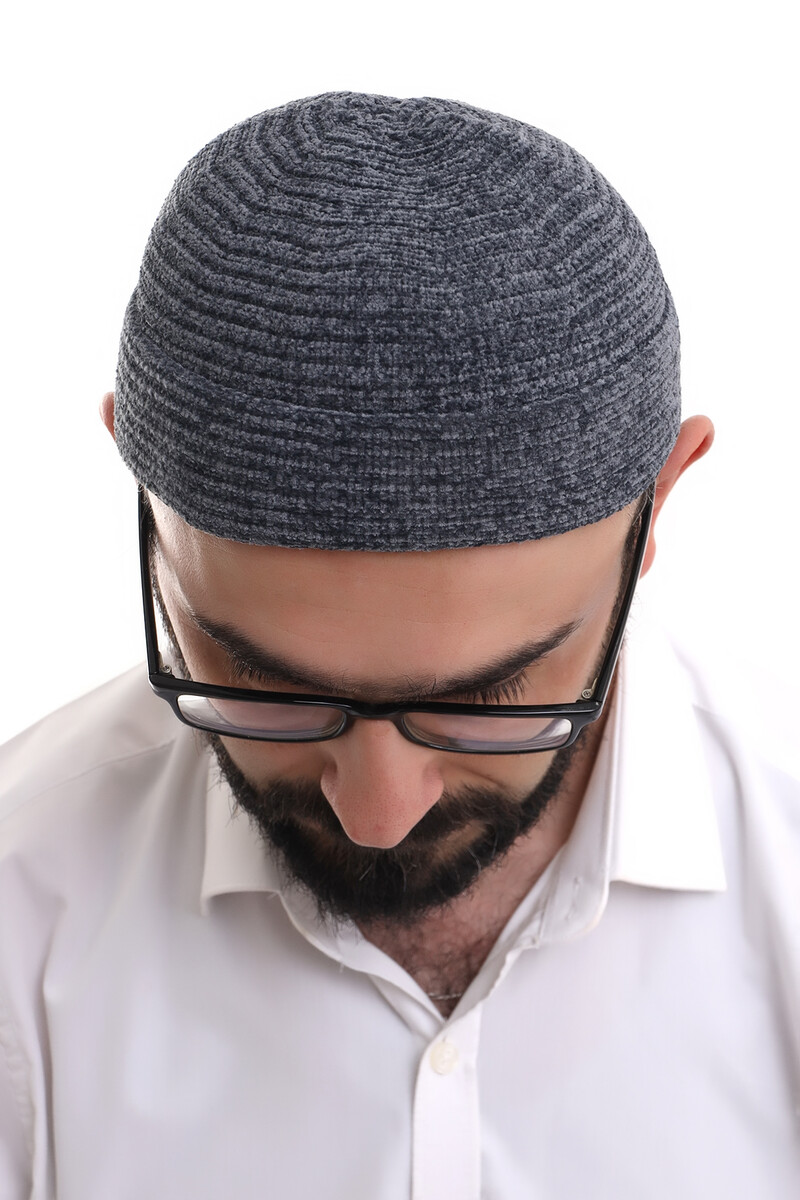 Smoked Folded Simple Pattern Winter Velvet Skullcap Hat - 5