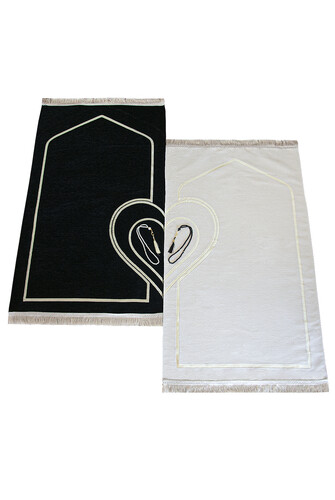 Soft Textured Chenille Prayer Rug Set and Prayer Beads with Hearts for Couples Special for Valentine's Day - 2