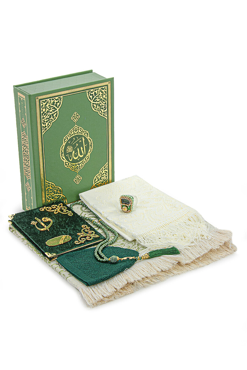 Special Boxed Dowry Prayer Rug Set Suitable for Groom and Bride Bundles Green - 2